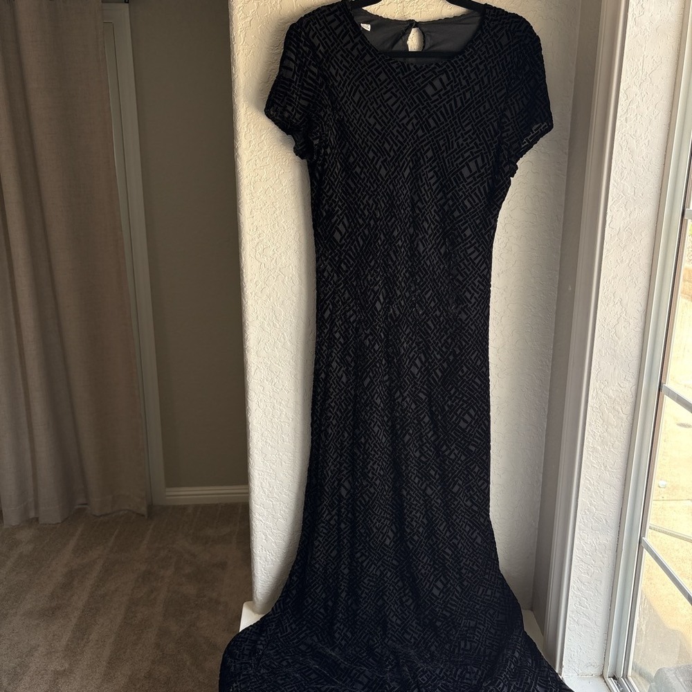 Women 14 Maxi Dress Vintage 90s Black Silk Blend Whimygoth Burnout Velvet Grunge